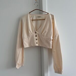 Deep-V Button-Front Crop Top in Antique Cream color by Madewell Size S